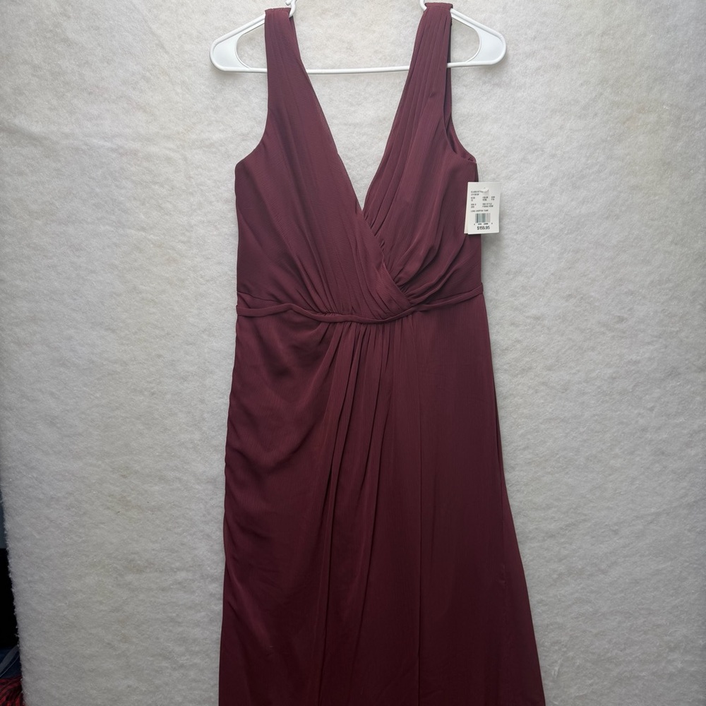 David’s Bridal F19585 Size 12 Wine Bridesmaid Dress Long Chiffon Faux Wrap Slit